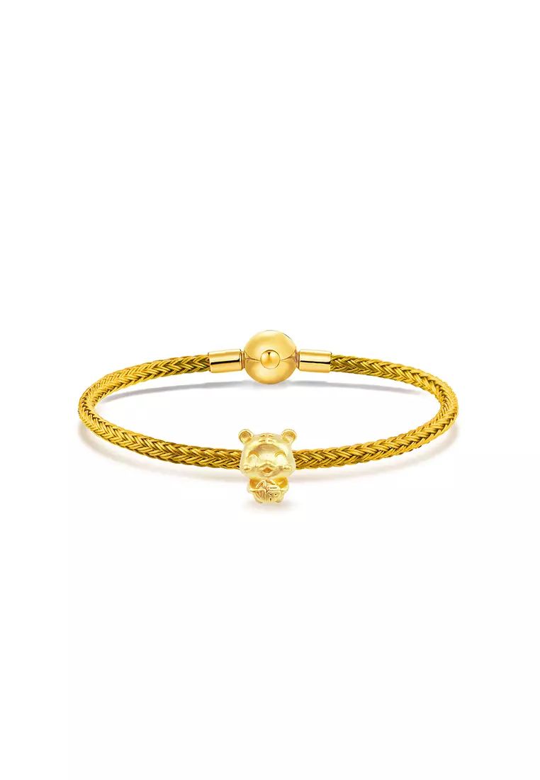 THE Mix Collection 999.9/24K Pure Gold 12 Zodiac Charm Gold Steel Wire Clasp Bracelet Set L1-B649C