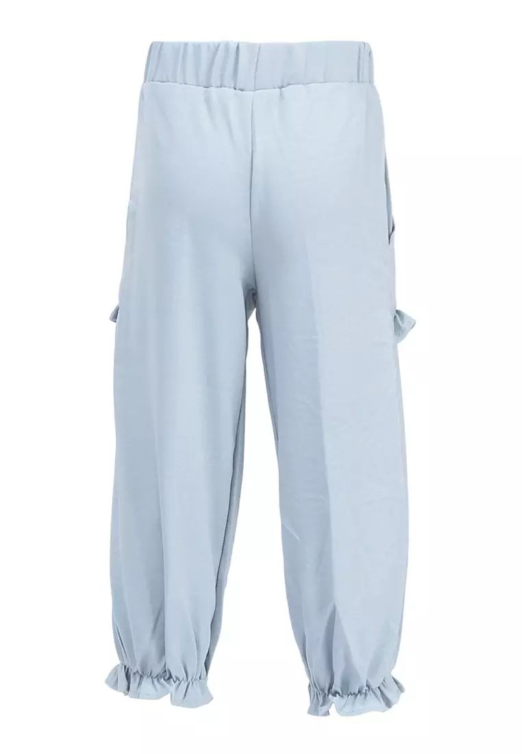 Yocelyn Celana Panjang Anak Perempuan Variasi Saku Pants Kids Daily Motif Polos Material Crepe ORIGINAL - Light Blue