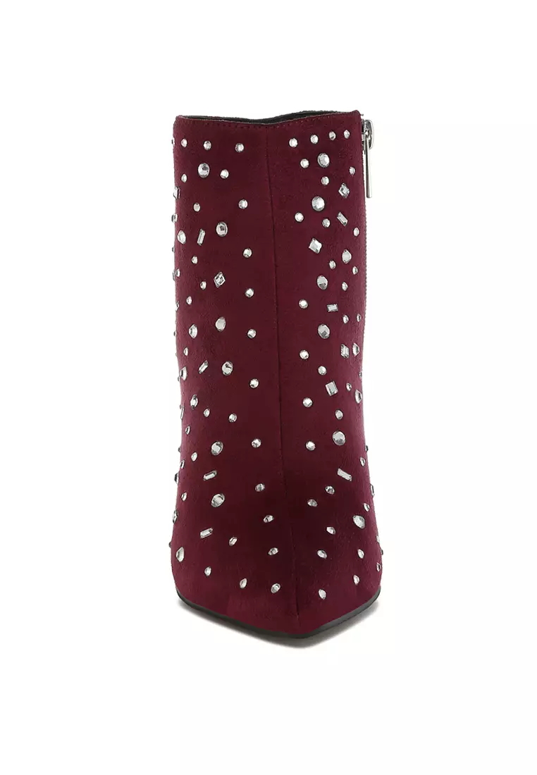 Sepatu Microfiber Hiasan Diamante dalam warna Burgundy