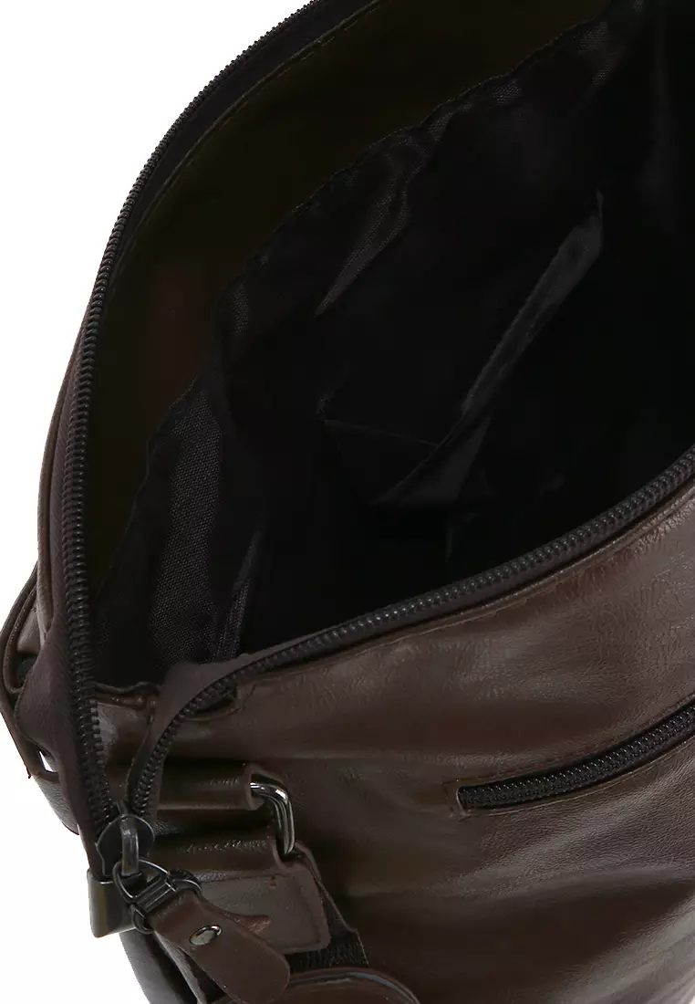 Roger Tas Selempang Messenger Crossbody Pria dengan Dompet Sling Bag Large Compartment Material Kulit Leather ORIGINAL - Coffee