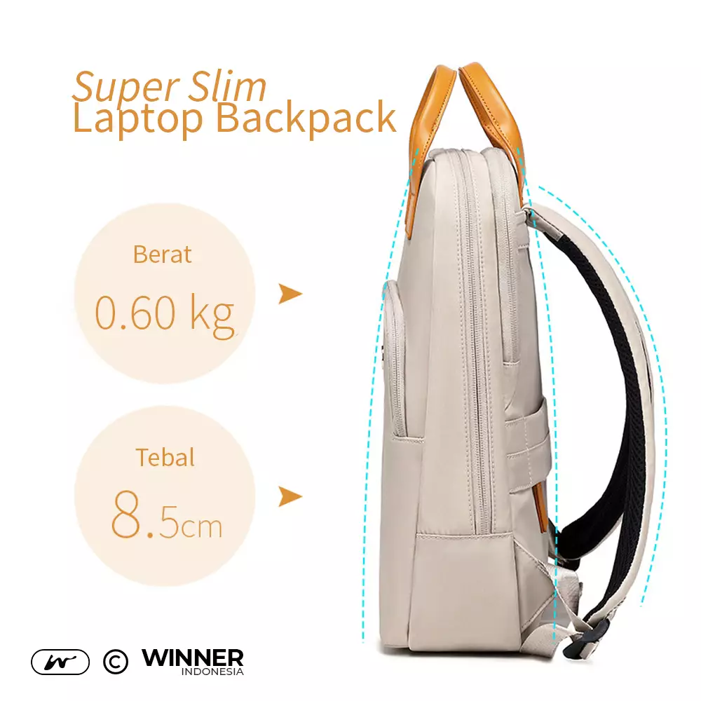 WINNER Tas Ransel Laptop Super Slim 14 inch Oxford Backpack Korean Style (T14-001) Warna Khaki-14-inch