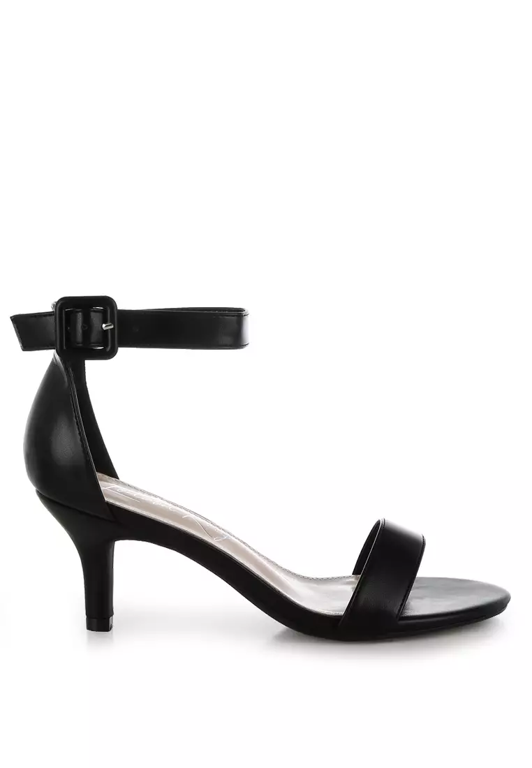 Discount on London Rag  shoes - SKU: Faux Leather Kitten Heel Sandals in Black