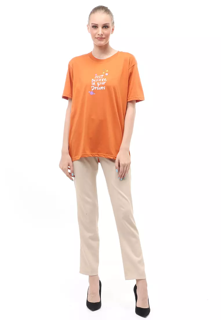 Heller Kaos Atasan Wanita Oversize Motif Print Short Sleeves Relaxed Fit - Lepen Bata