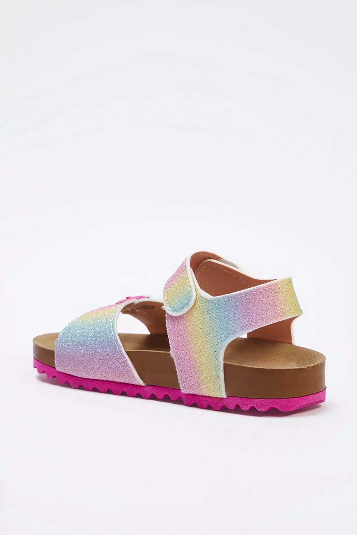 Pink Glitter And Buckle Detailed Velcro Sandals For Girls - Takss25Sd00028