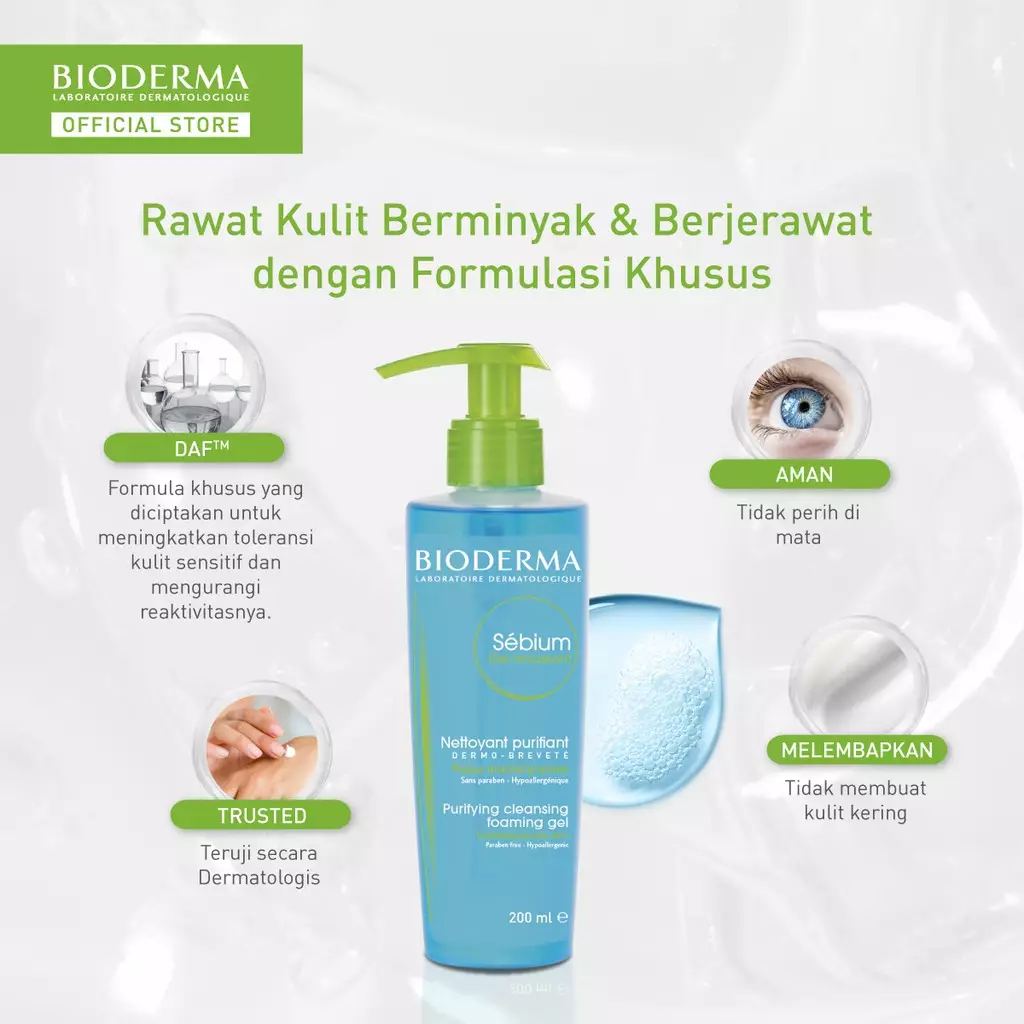 Bioderma Sebium Gel Moussant 200 ml - Facial Wash untuk Kulit Kombinasi / Berminyak / Berjerawat