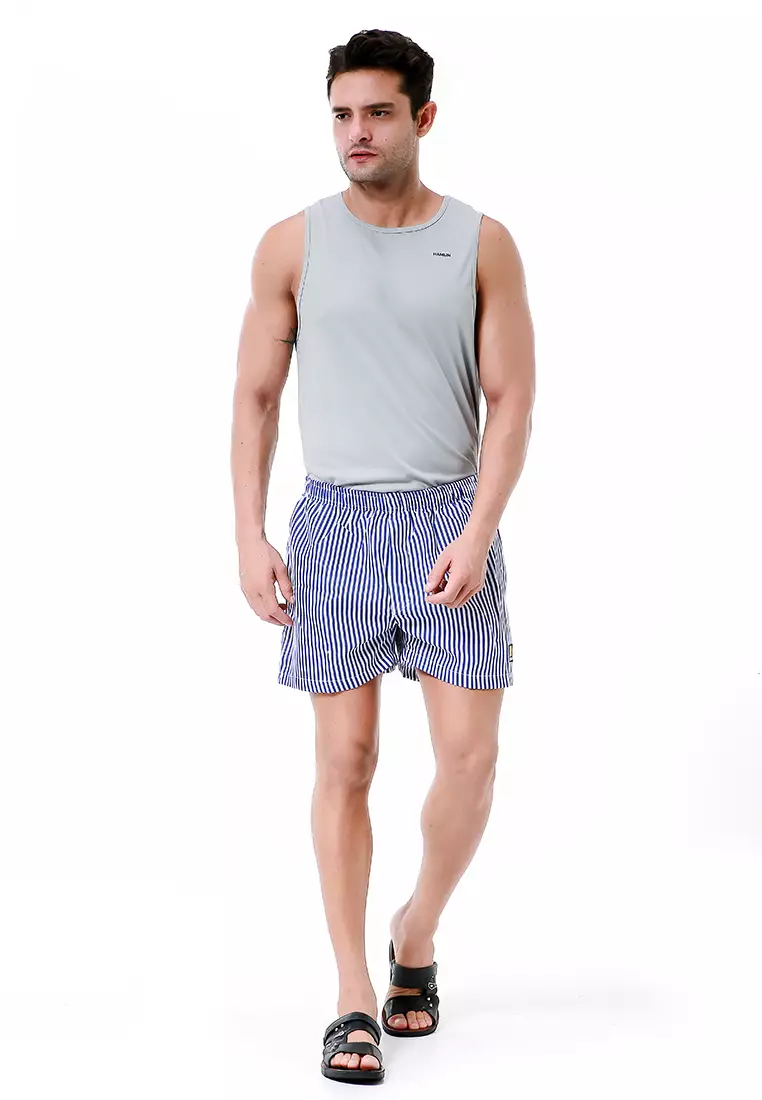 Grissham Celana Pendek Pria Boxer Kasual Stripe Motive Material Cotton ORIGINAL - Navy