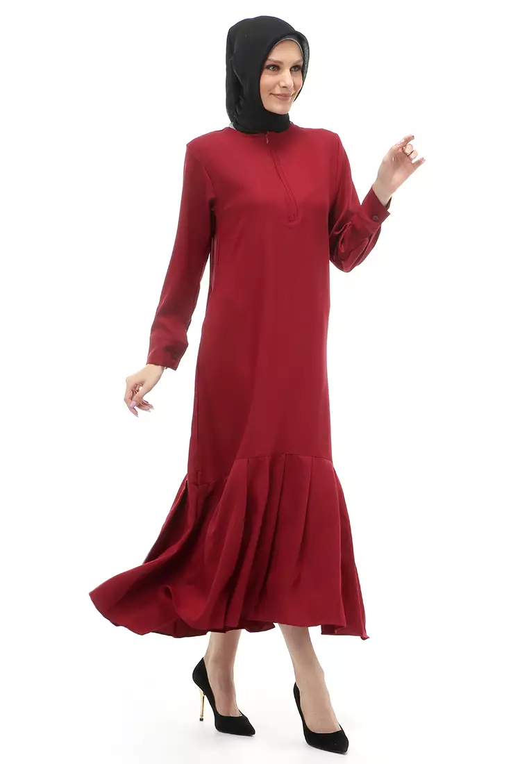 Natalia Dress Muslimah Wanita Long Sleeve Polos Design Casual Regular Fit - Maroon