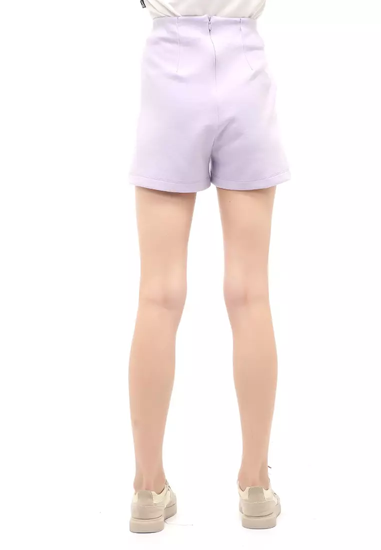 Short Pants Bawahan Wanita Motif Solid Design Casual Premium Quality - Lilac