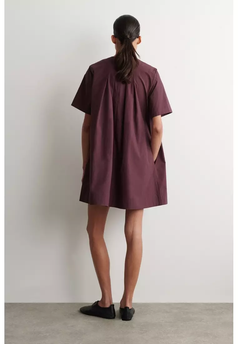 PLEATED COTTON-POPLIN MINI DRESS