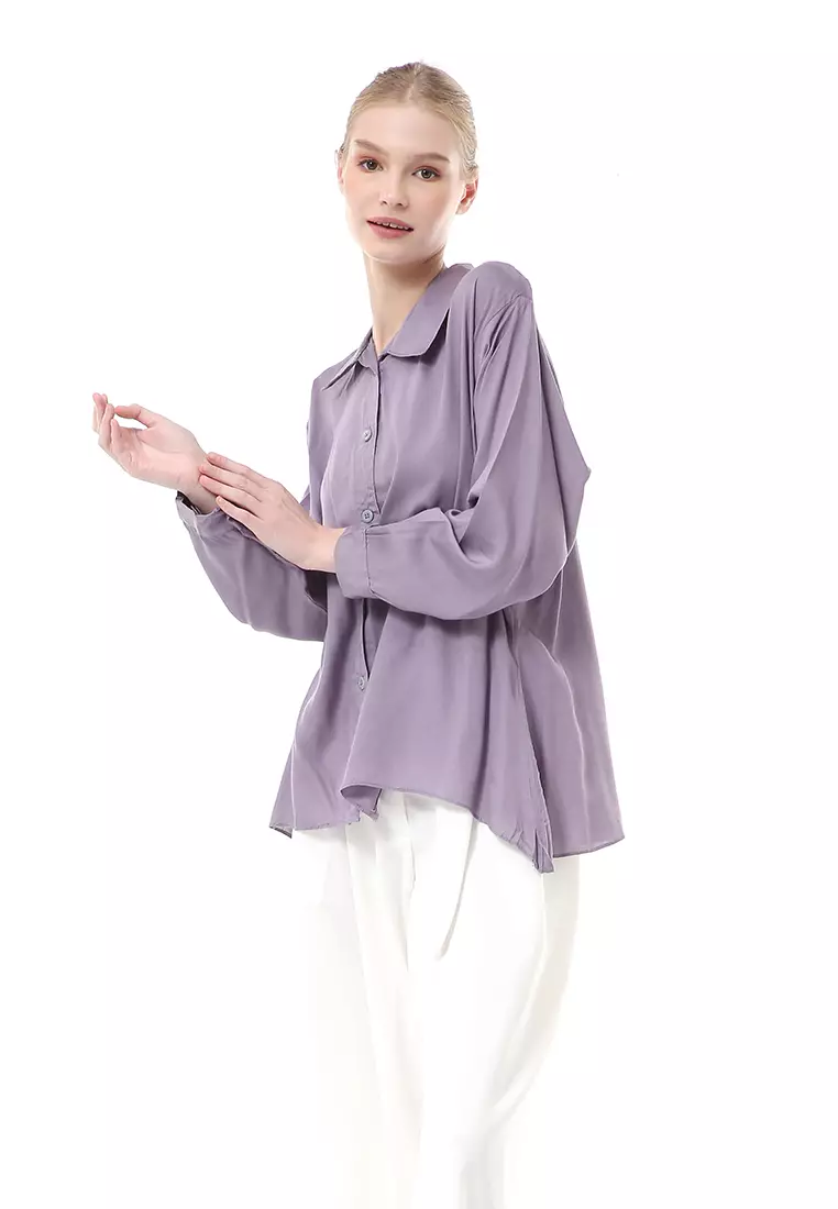 Ayudia Shirt Long Sleeve Atasan Wanita Premium Quality - Grey