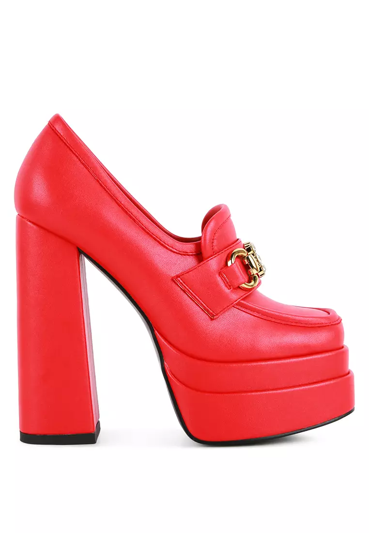 Discount on London Rag  shoes - SKU: Red Embellished High Platform Loafers