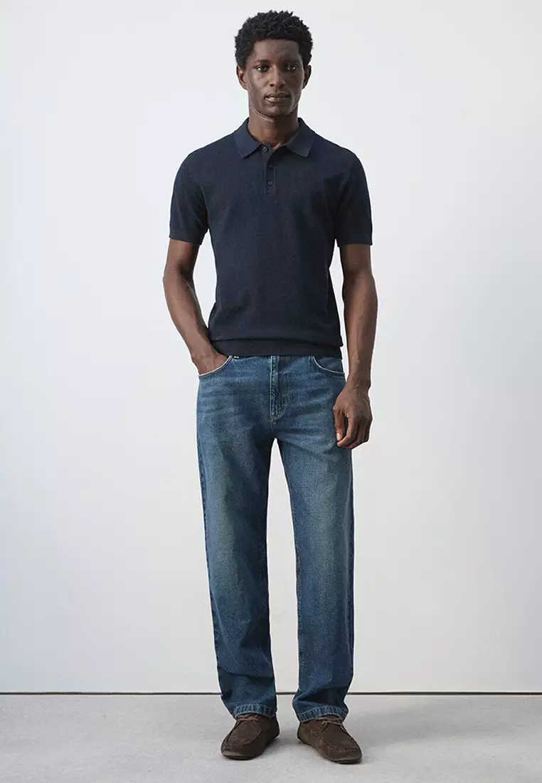 Fine Knit Polo Shirt With Microstructure