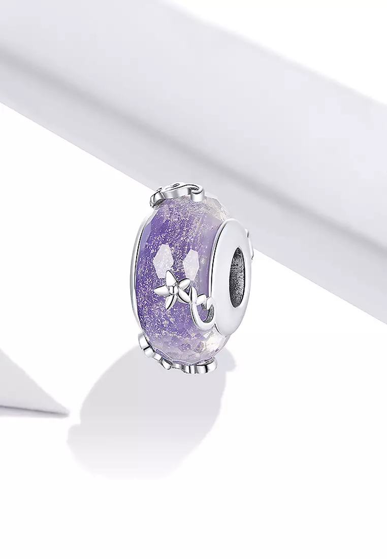 Solid 925 Sterling Silver Purple Glass charm