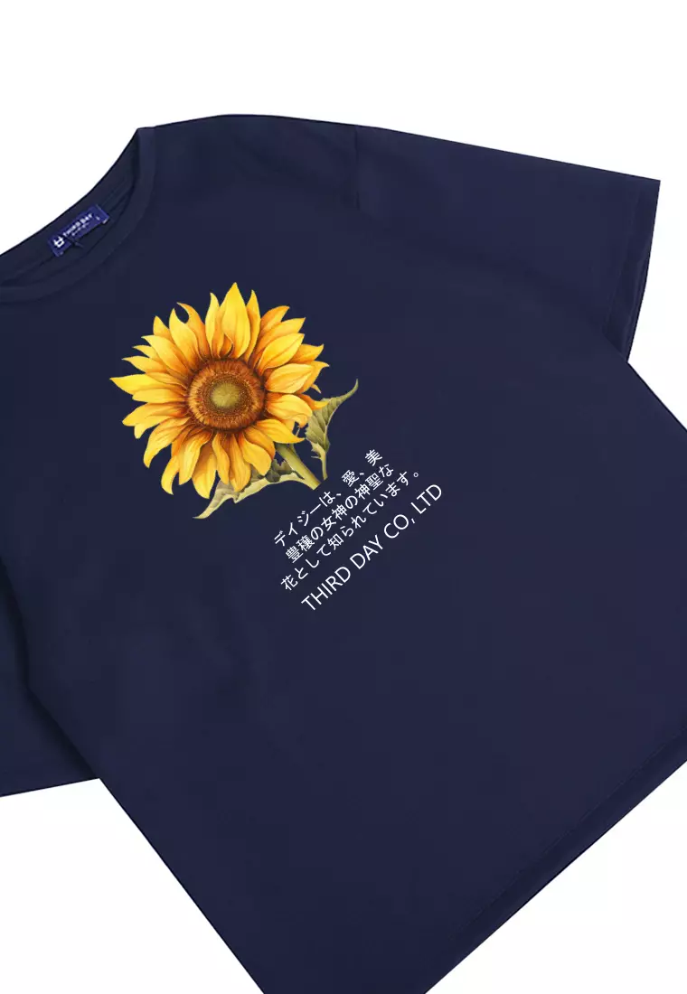 MTP70 kaos oversize flower sunflower bunga matahari bahan tebal scuba pria big sunflower navy