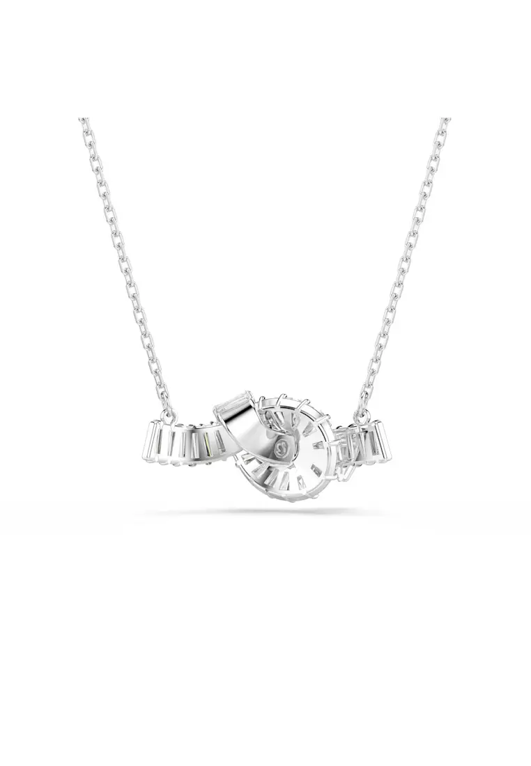Matrix pendant, Baguette cut, Knot, White, Rhodium plated