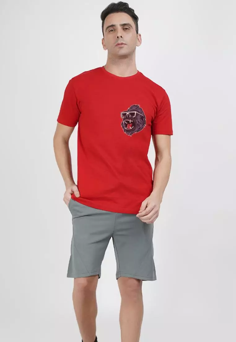 Gorilla Graphic Red  Cotton Short Sleeve Essential T-Shirt