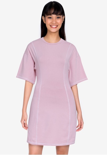 ZALORA BASICS pink Contrast Jersey Sheath Dress 7E485AA9F89571GS_1