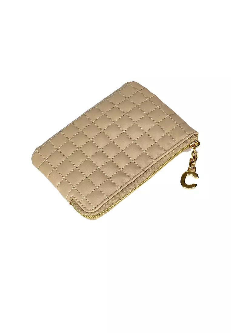 CELINE Calfskin Quilted C Charm Coin Card Pouch Nude 739414