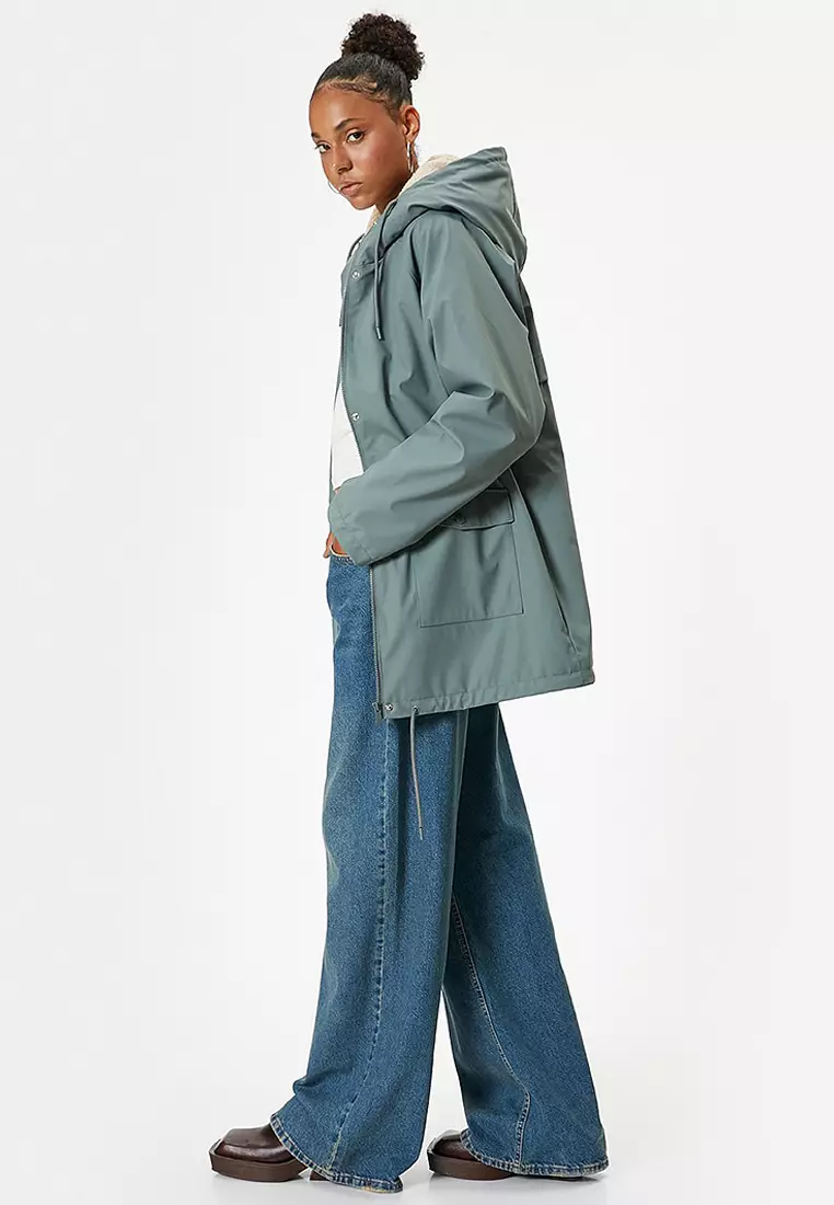 Hooded Raincoat Waterproof Zippered Pocket Detail