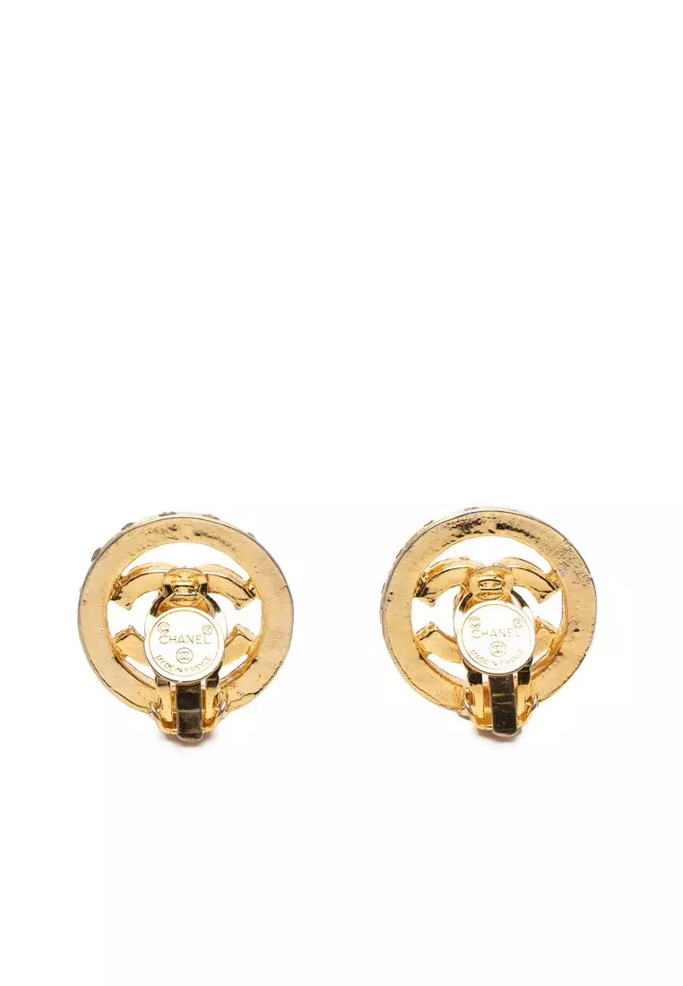 Pre-Loved Chanel Cc Gold Plated Rhinestone Round Clip On Earrings