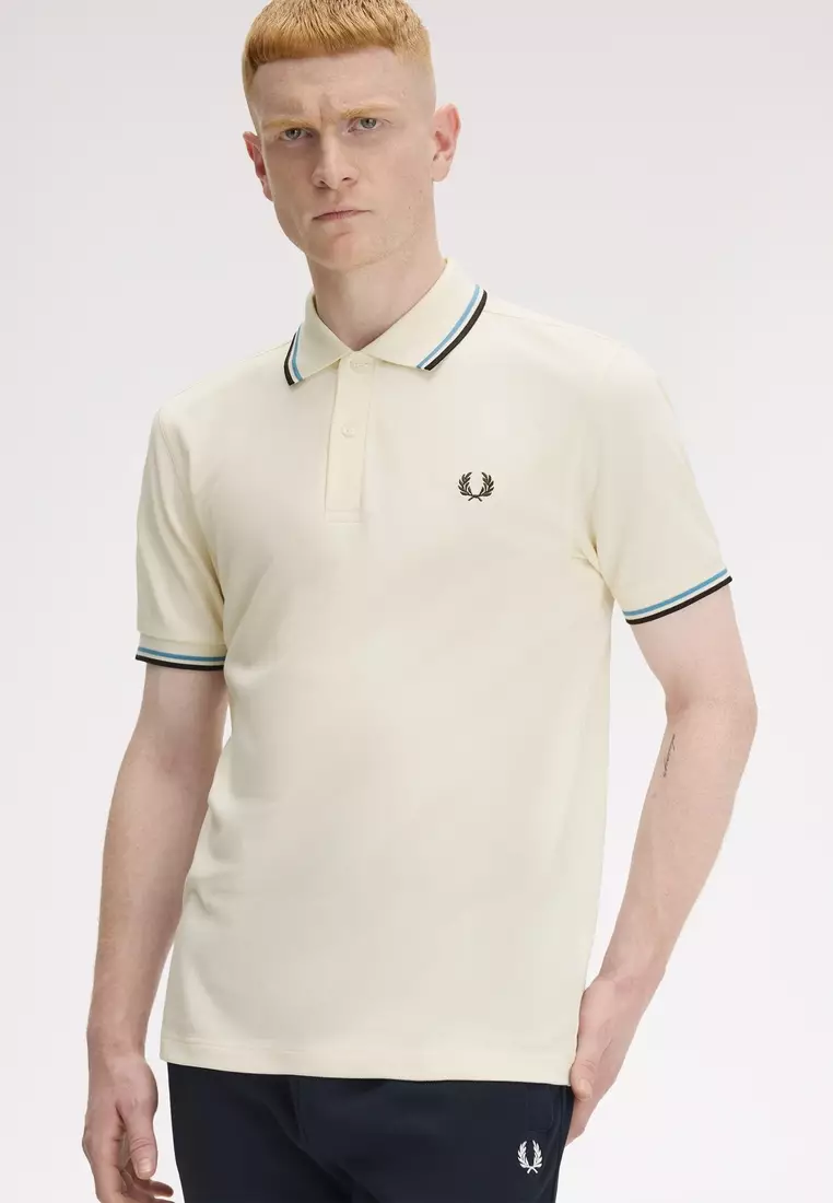 Fred Perry M3600 Twin Tipped Fred Perry Shirt (Ecru / Soft Blue / Carrington Brick)