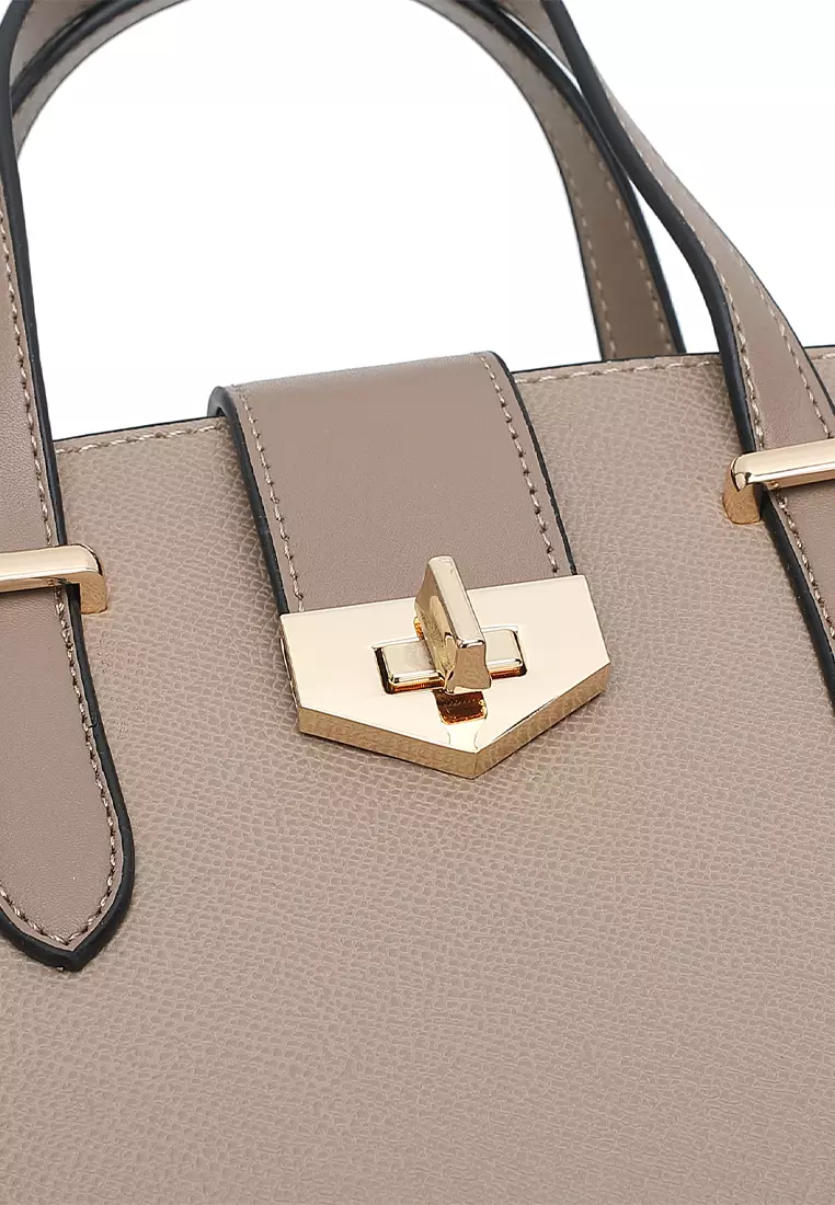 Women's Twist Lock Top Handle Bag / Sling Bag / Crossbody Bag (Tas Selempang Wanita / Tas Tangan Wanita) - Krem