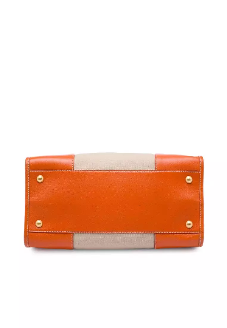 Pre-Loved Prada Saffiano Trimmed Canvas Canapa Satchel