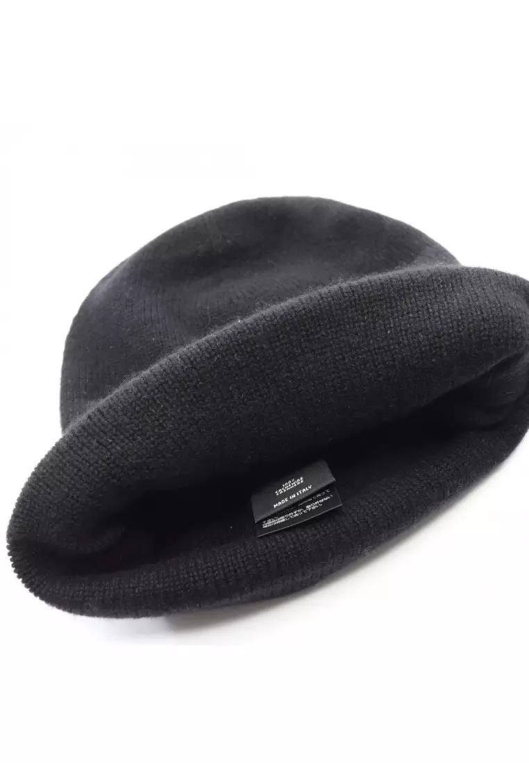 Pre-Loved Chanel coco mark knit hat beanie cashmere black