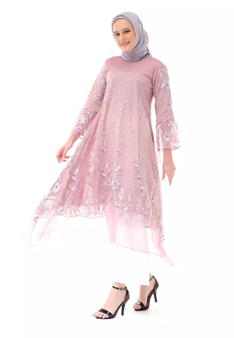 Laika Dress Muslimah Brukat Long Sleeve High Quality Premium Wanita - Taro Soft