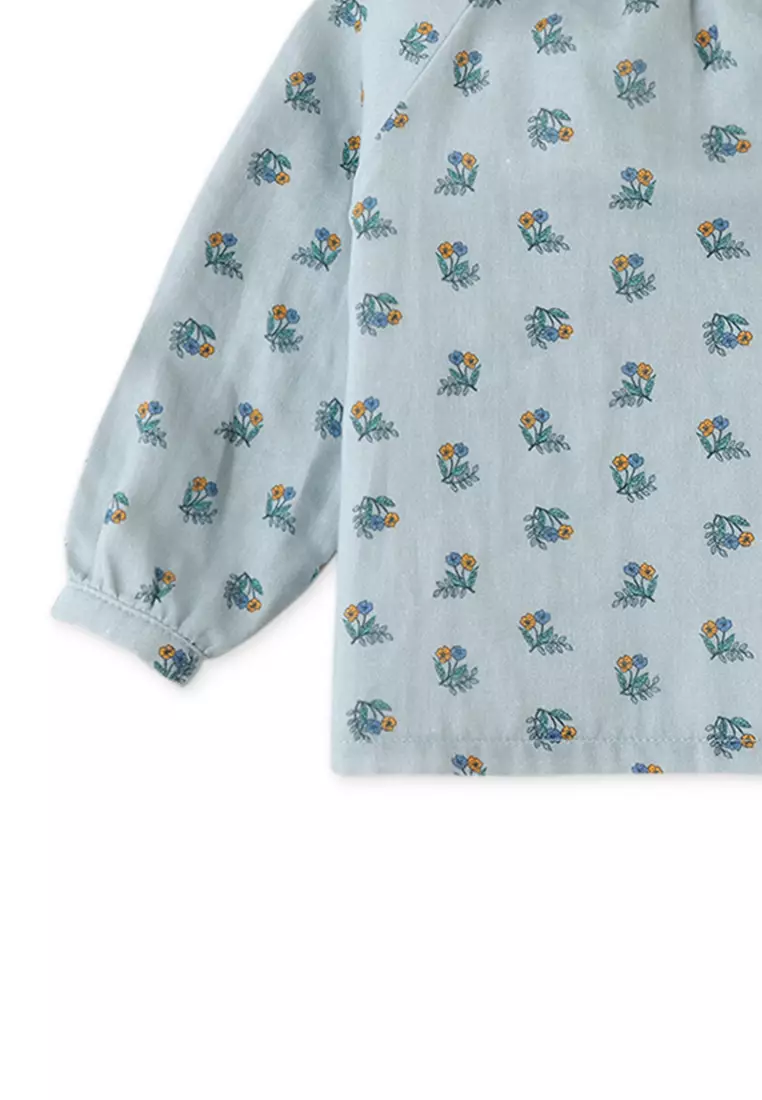 Baby Girls Floral Blouse With Scallop Collar And Contrast Embro