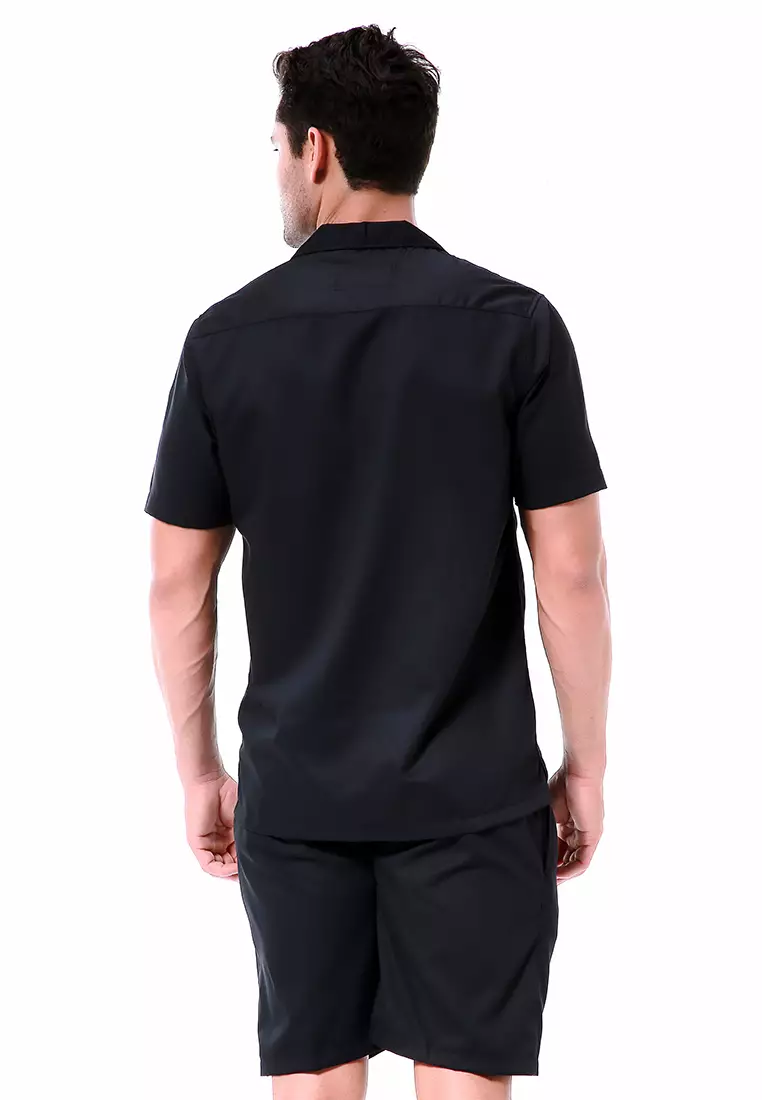 Deon Piyama Pria Plain Motive Kemeja One Set Lengan Pendek Material Cotton ORIGINAL - Black