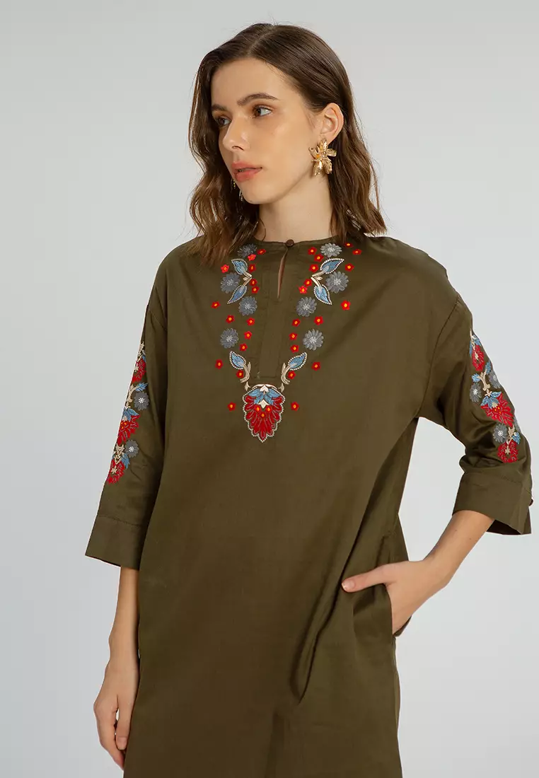 Midi Emb Dress IVY GREEN S