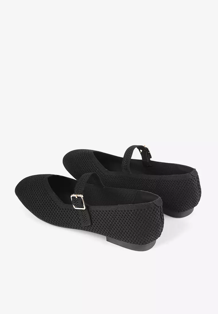 Maia Ballerina Knit Flatshoes Square Toe Mary Jane in Black