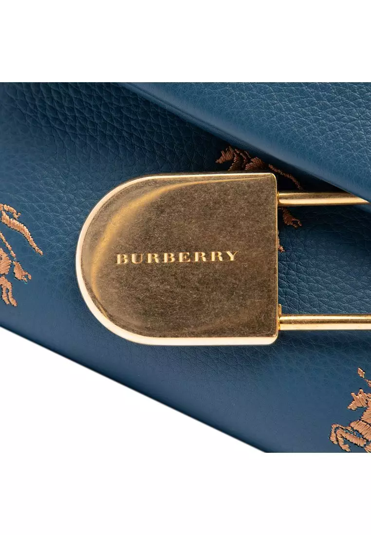 Pre-Loved Burberry Medium Equestrian Knight Embroidered Leather Safety Pin Foldover Clutch