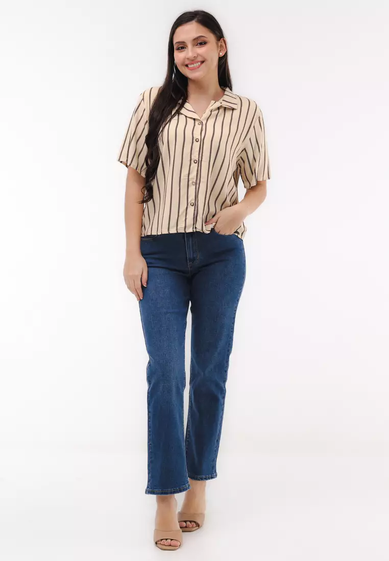 Woven Printed Rayon Short Sleeves Blouse