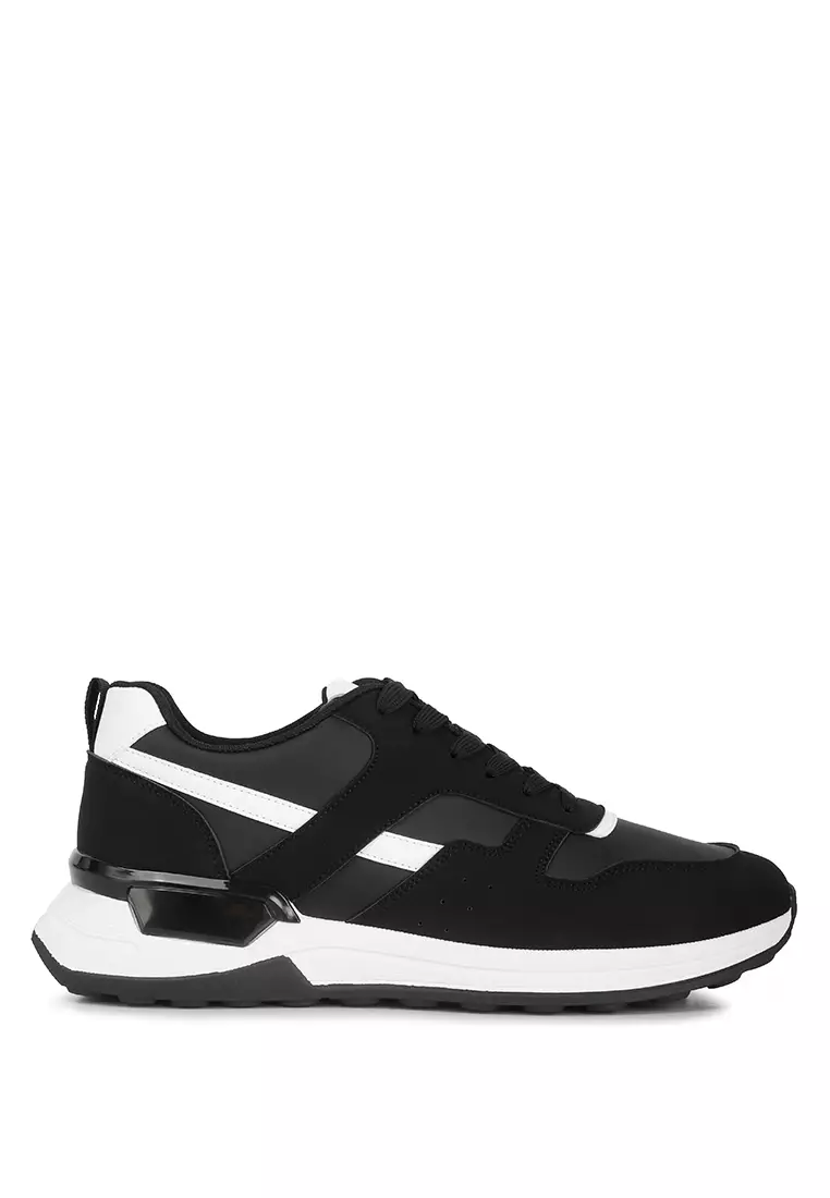 Discount on London Rag  shoes - SKU: Black Suede Paneling Detail Sneakers