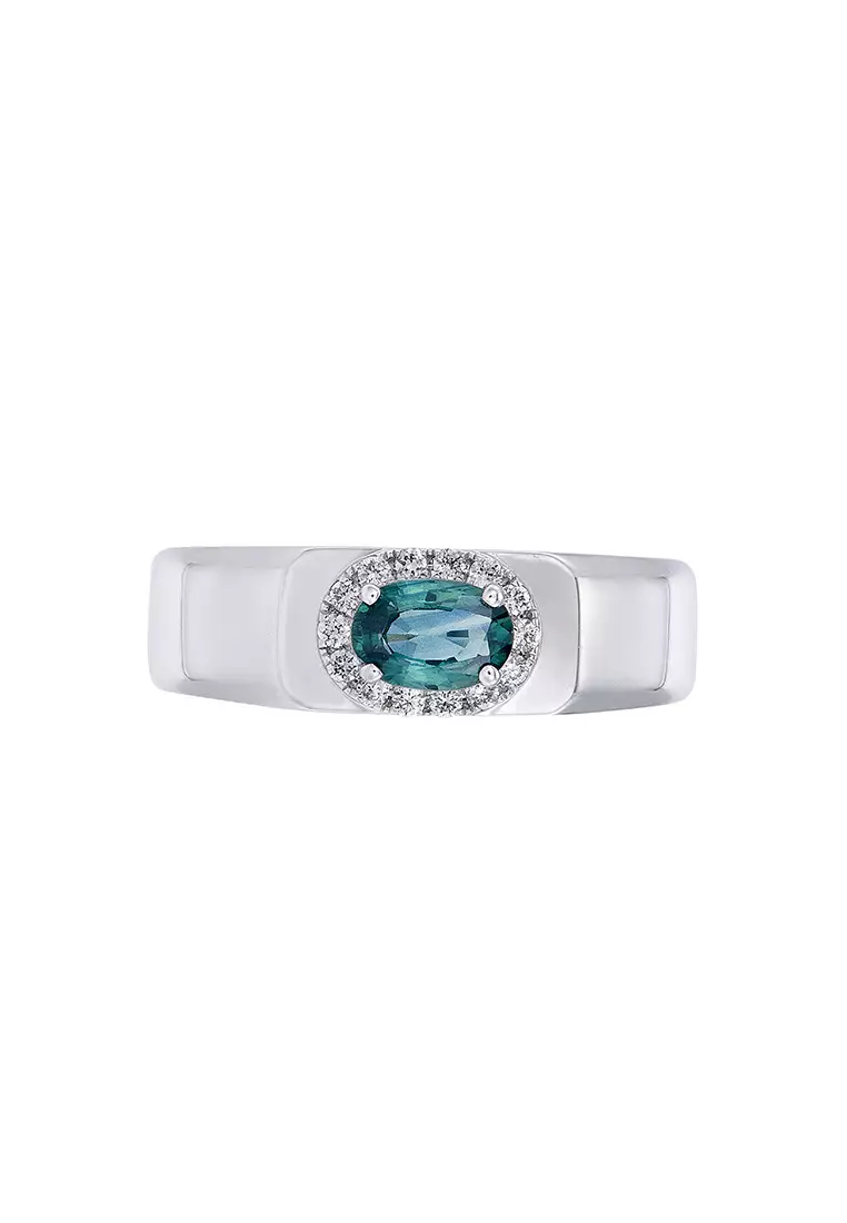 HABIB Bezel Green Shapphire and Diamond Groove Men's Ring in 925 Silver Palladium 250890723(PLD)-GS