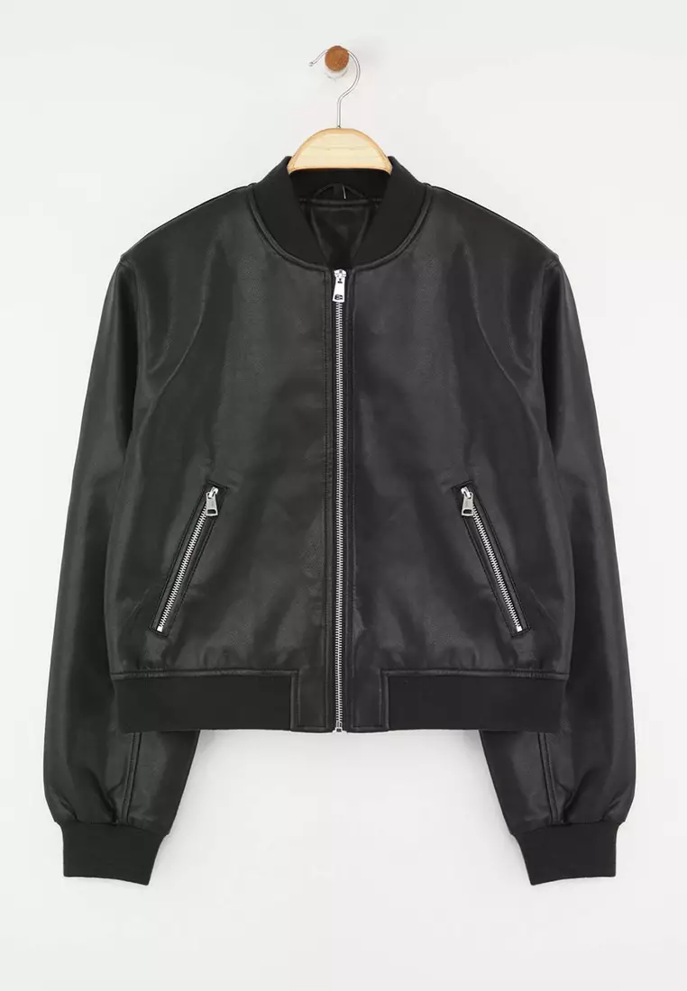 Faux Leather Bomber Jacket