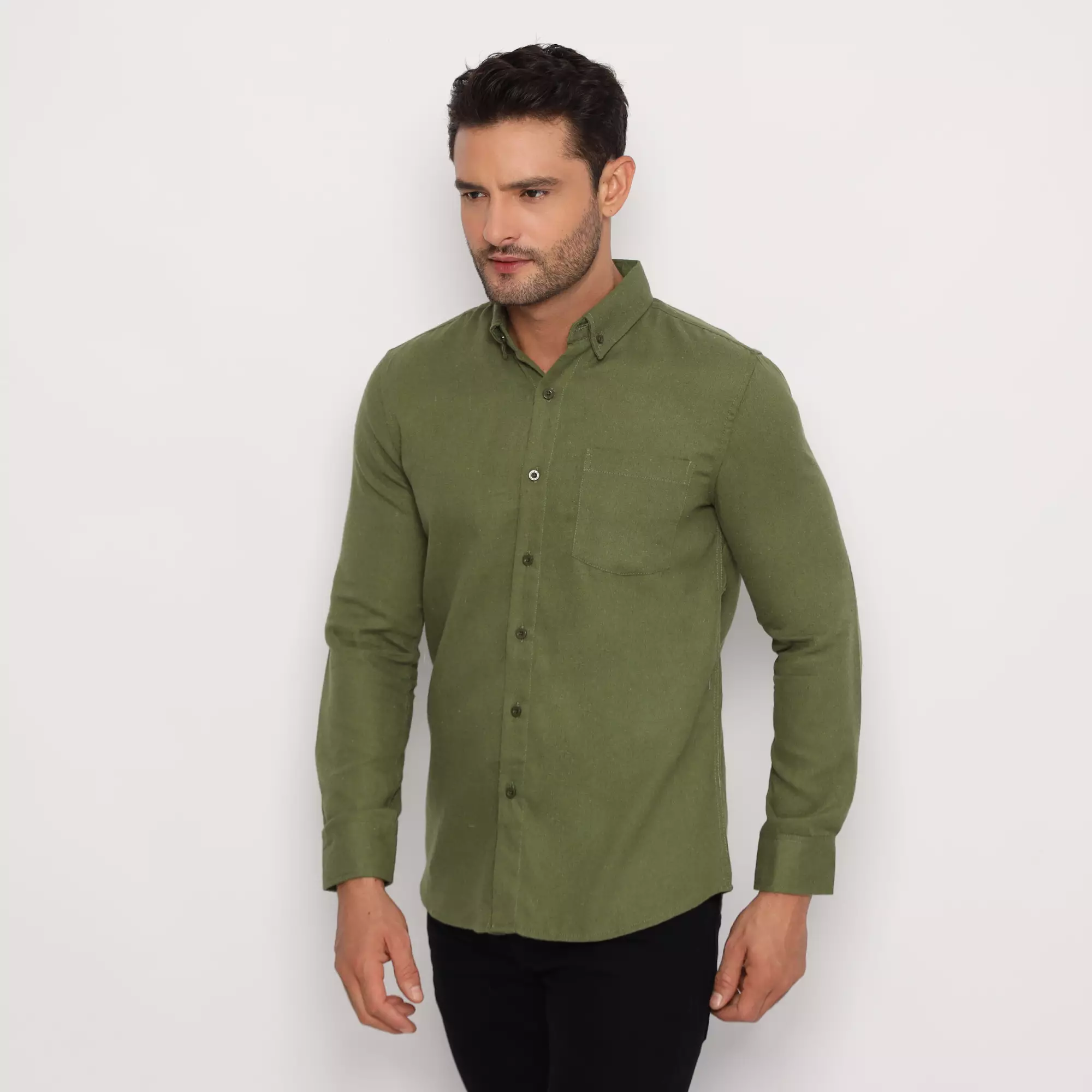 Platini Kemeja Pria Flanel Polos Lengan Panjang Hijau 76343