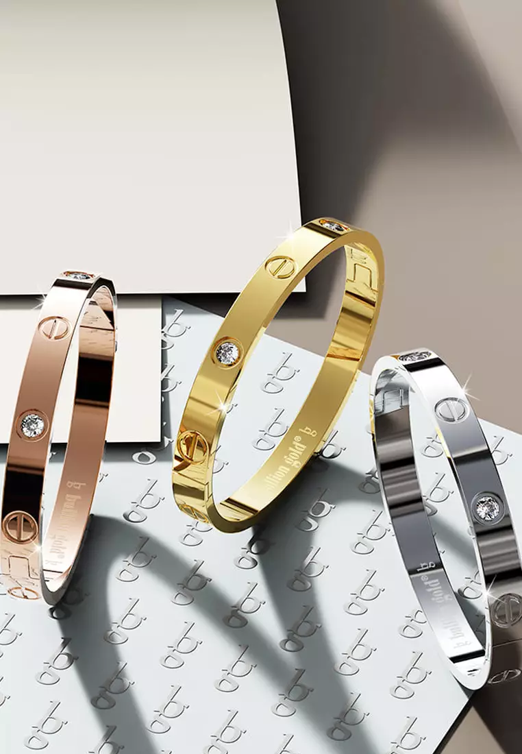 Carrie Stainless Steel Bangle in White Gold - 64mm