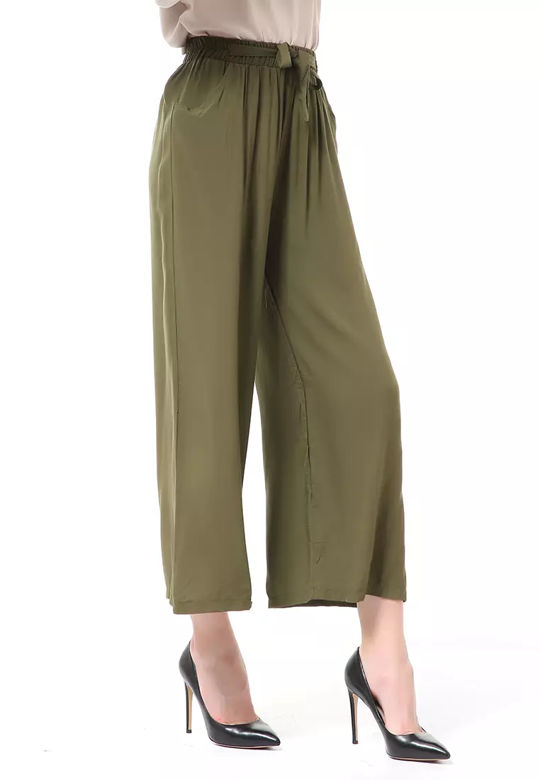 Stella Celana Panjang Casual Wanita Kulot Loose Pants Homewear Material Rayon ORIGINAL - Army Green