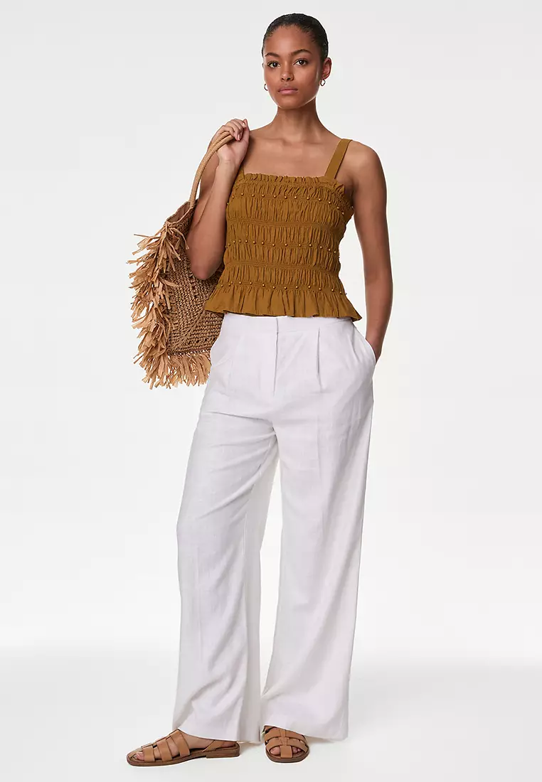 Linen Rich Square Neck Smocked Cami Top