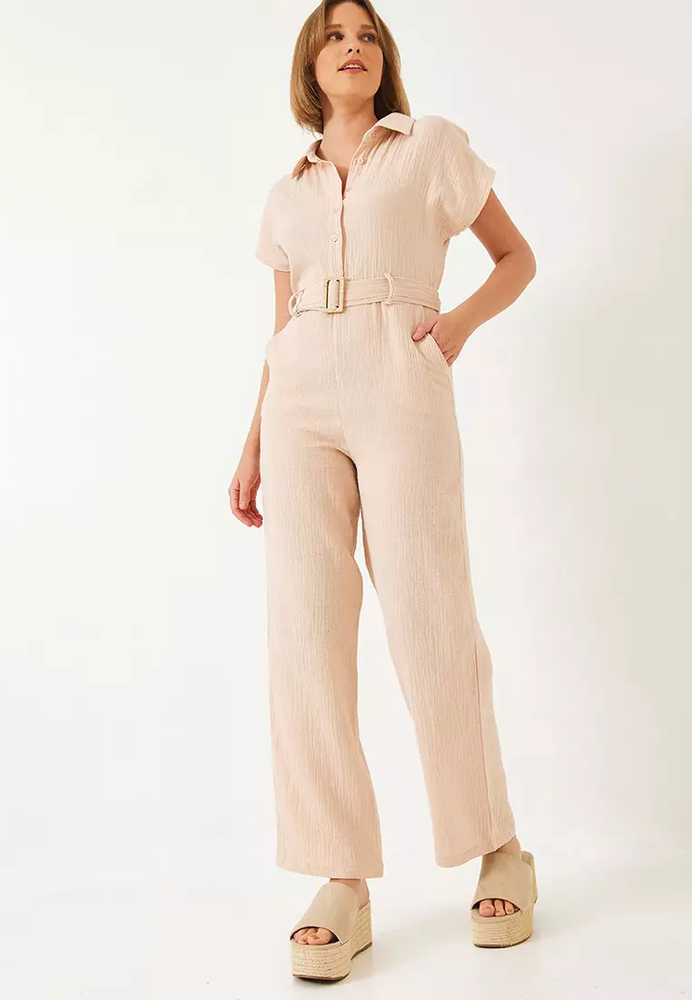 Women's Premium Belted Muslin Jumpsuit 90020 60271029