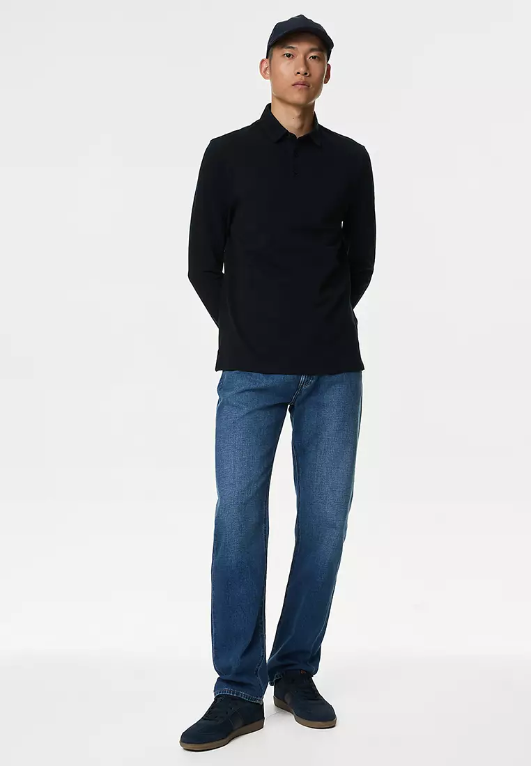 Pure Cotton Long Sleeve Polo Shirt