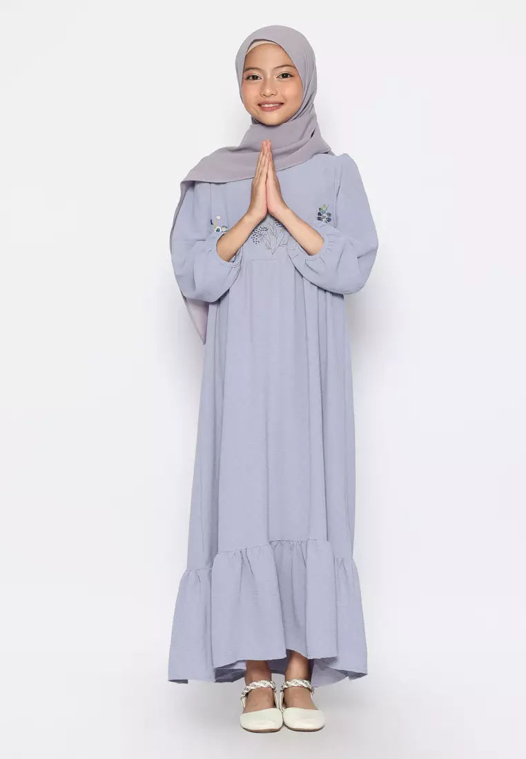 Baju Gamis Anak Perempuan Putik Bunga Blue - ADORABLE