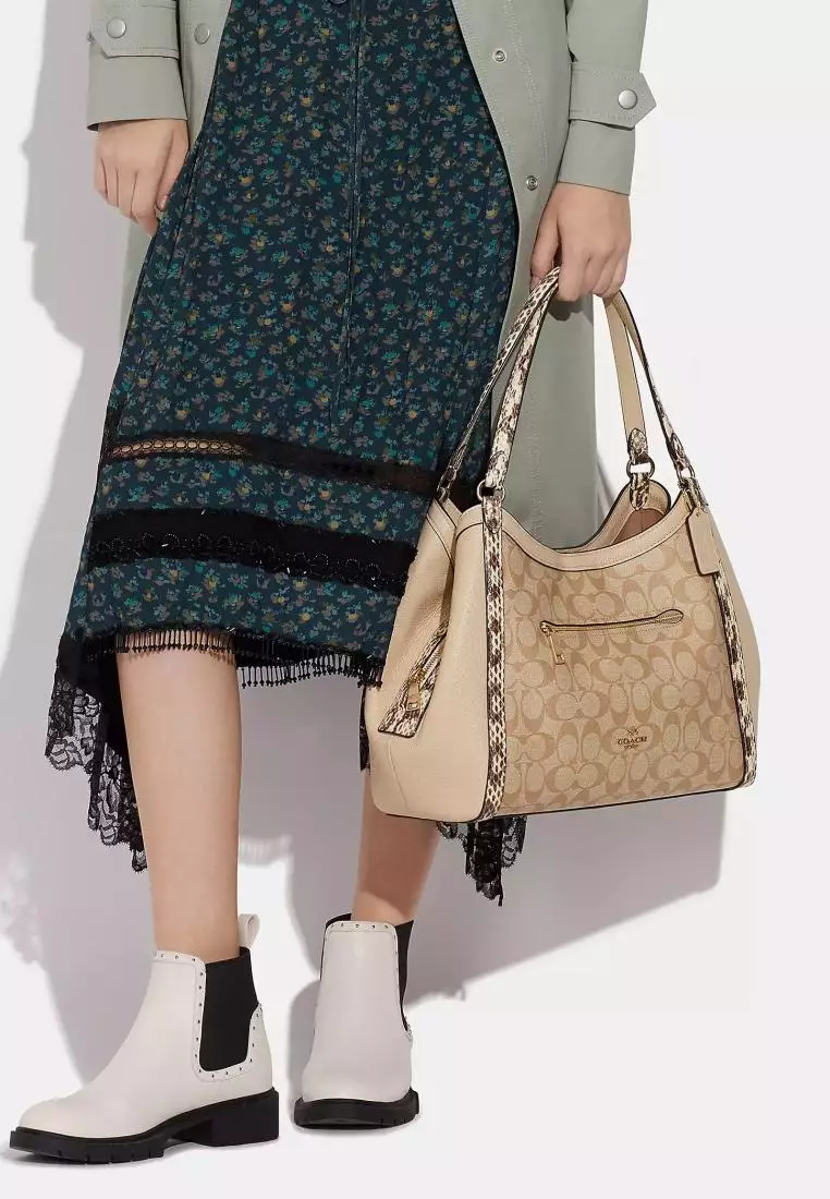 Coach Kristy Shoulder Bag In Colorblock Signature Canvas Light Khaki Ivory Multi