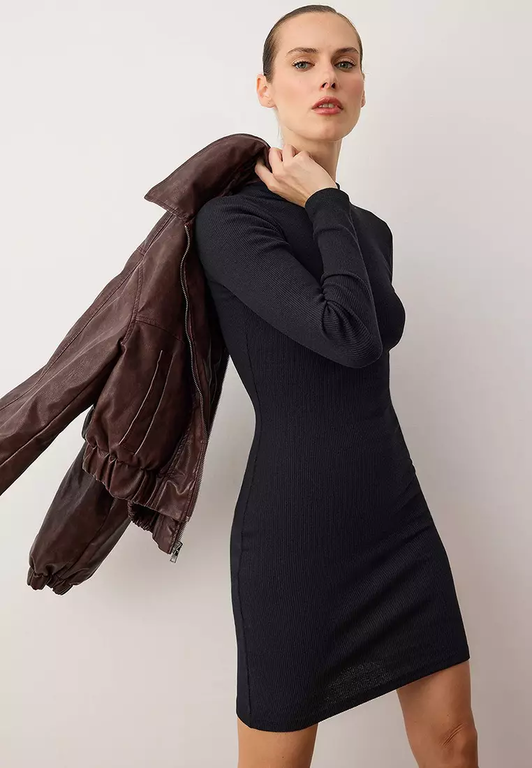 Long Sleeves Rib Dress