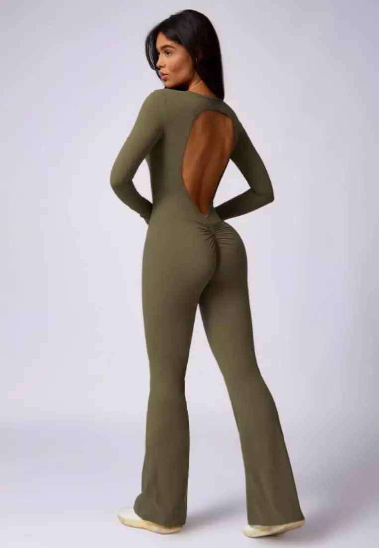 Selene Open Back Flare Jumpsuit – Sculpting Fit Premium Stretch Women Gym to Streetwear