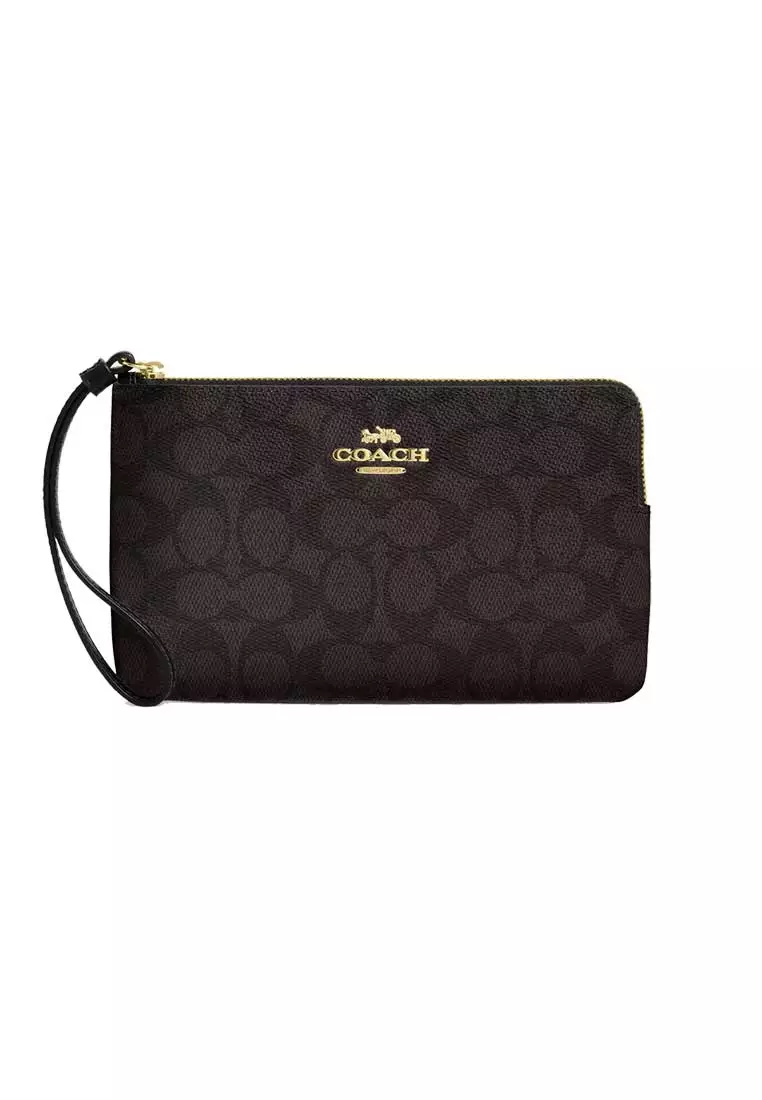 Buy COACH Large Corner Zip Wristlet In Signature Canvas Walnut