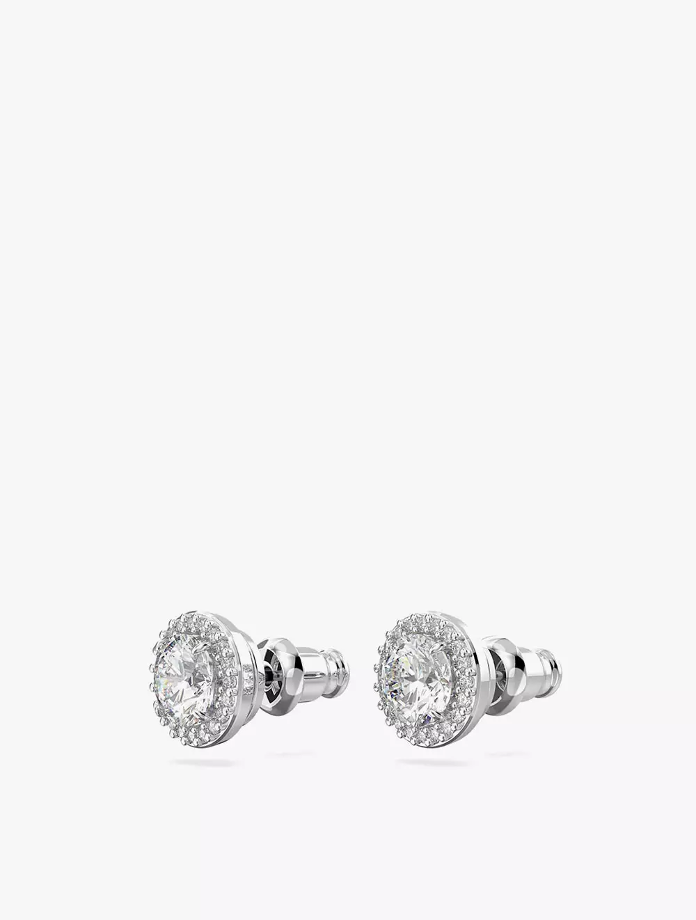 Constella Stud Earring, Round Cut, Pavé, White, Rhodium Plated - White